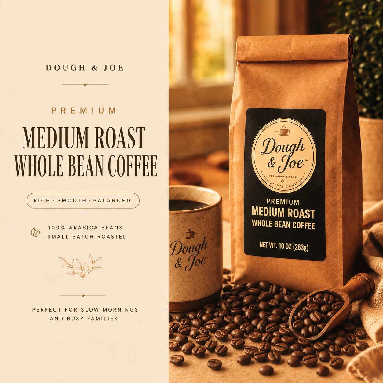 Dough & Joe Medium Roast Whole Bean Coffee-10 oz